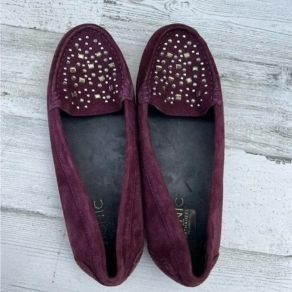Vionic Womens Chill Athens Slip On‎ Studded Flats Size 7 Purple Suede Moc Toe